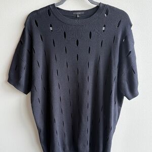 COS - Laser Cut Navy Blue Cotton Sweater Sweatshirt